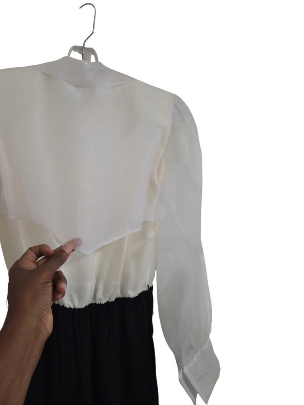 Vintage 80s Positively Ellyn Tuxedo Jumpsuit Size 4 Sheer Sleeve Black Ivory - Picture 6 of 12